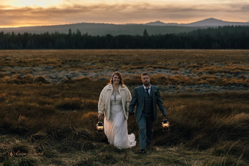 elopement couple surrounded by gorgeous fall landscapes during their bend, or elopement day