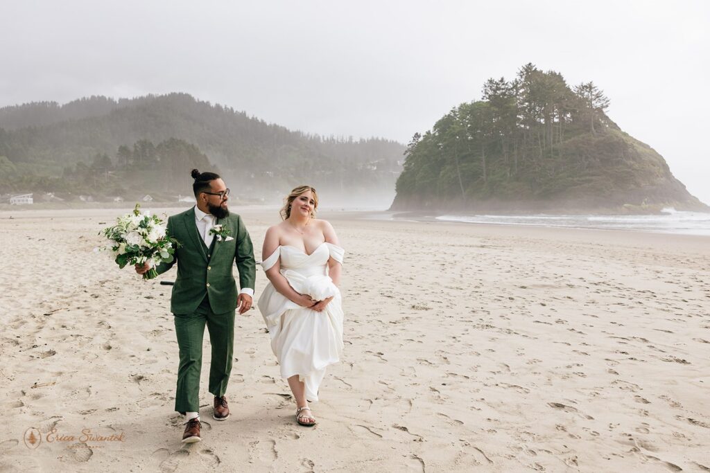 playful elopement couple during their pnw coastal elopement