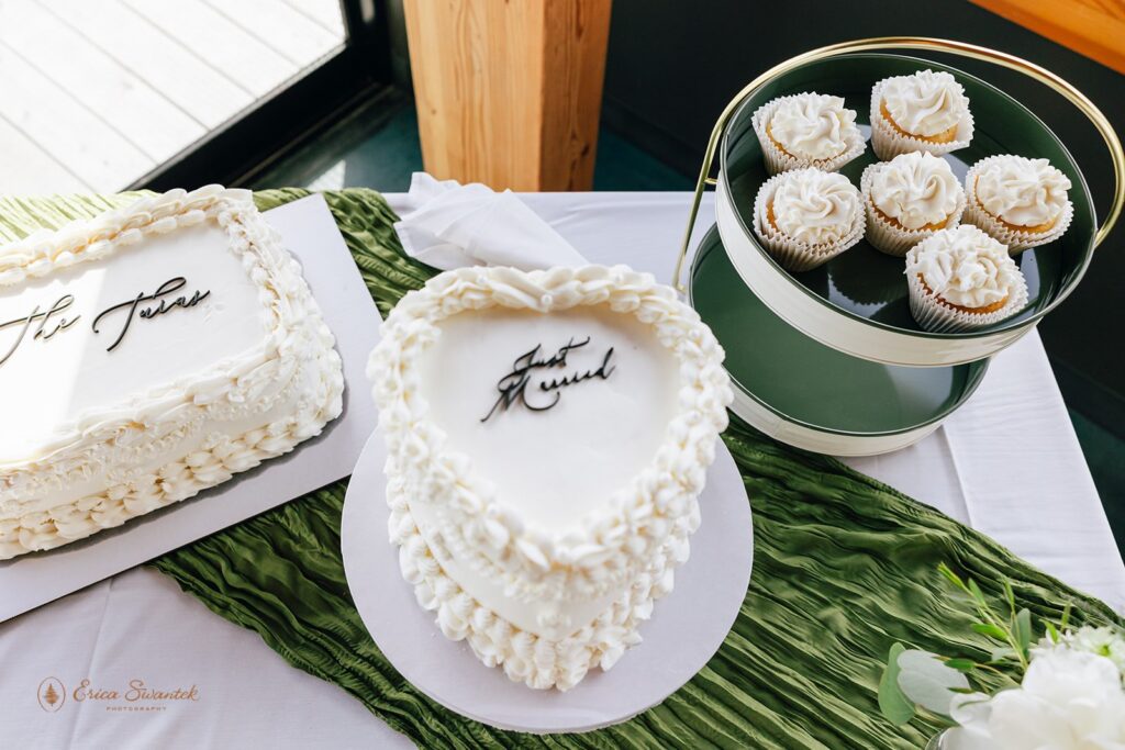 white vintage elopement cake and cupcakes