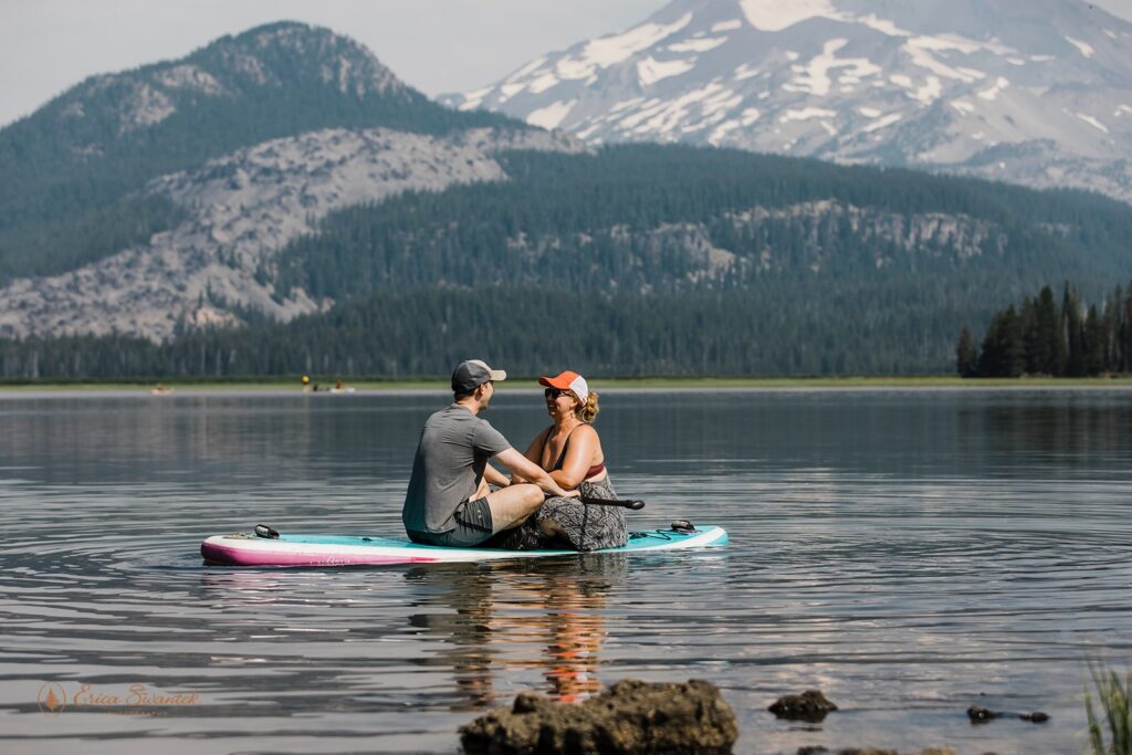 paddle board adventures on sparks lake for an elopement celebration