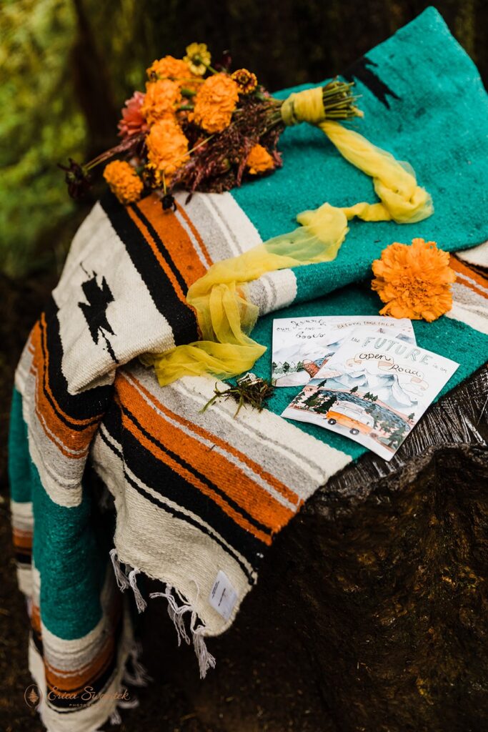 colorful elopement detail flatlay