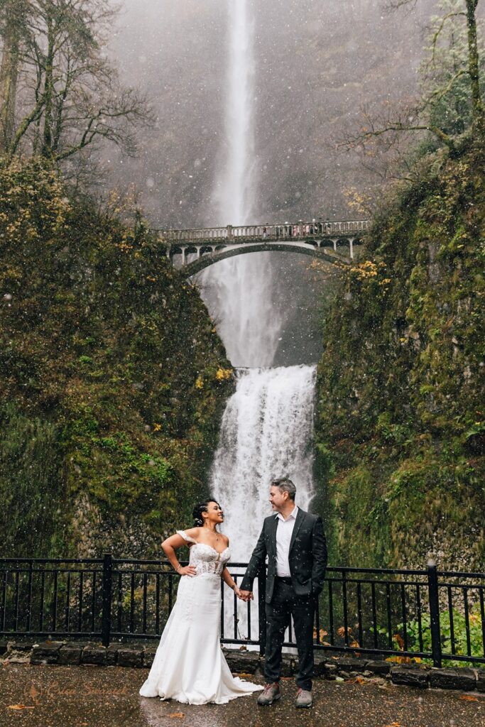 columbia river gorge waterfall elopement during fall