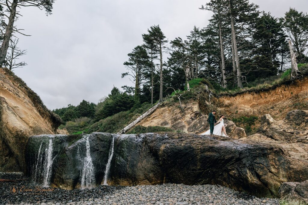 pnw waterfall elopement during spring