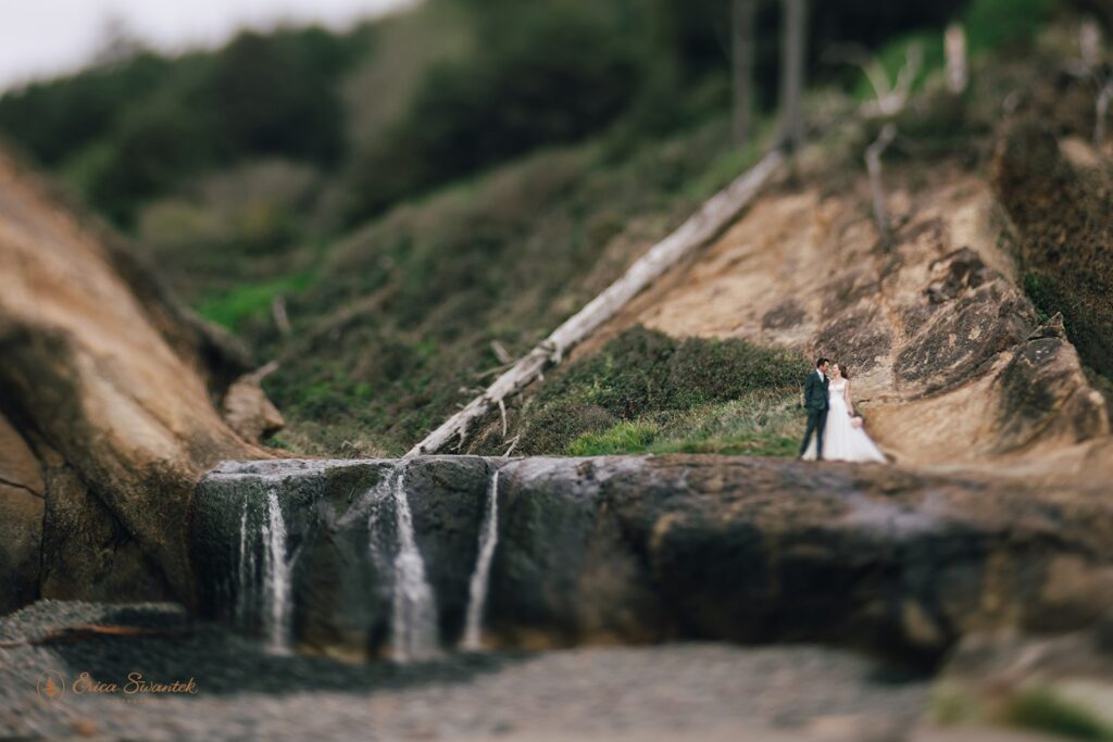 pnw waterfall elopement during spring