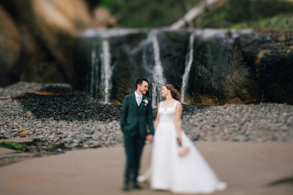 pnw waterfall elopement during spring