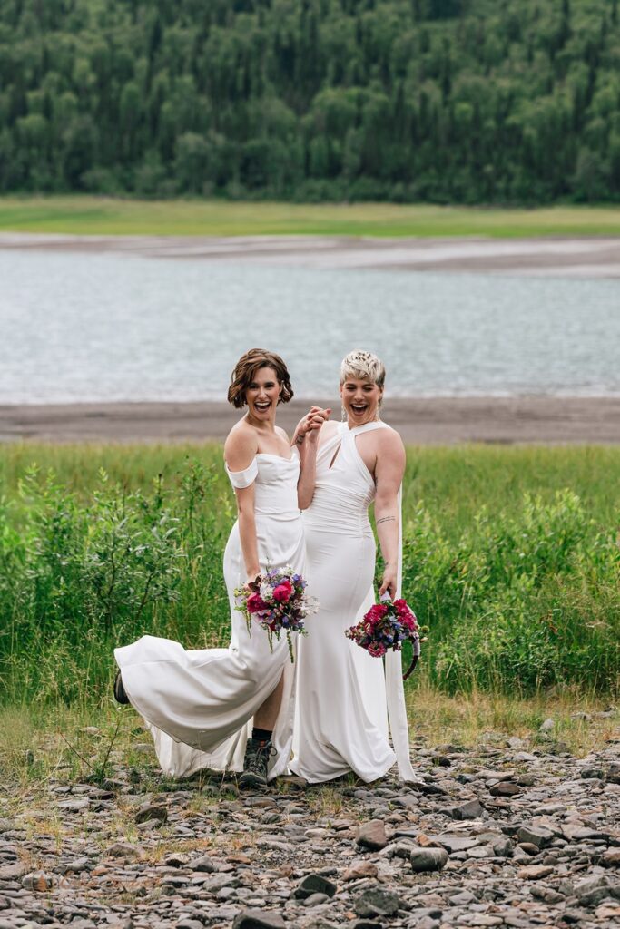 elopement couple by ekutna lake during alaska elopement